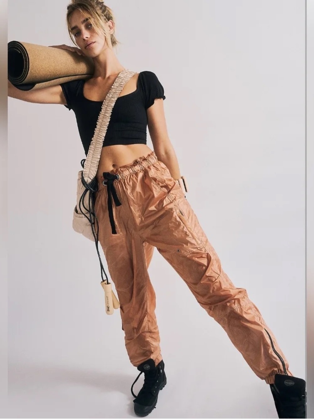 FP Movement by Free People Copper-Tone Track Joggers with Black Drawstring